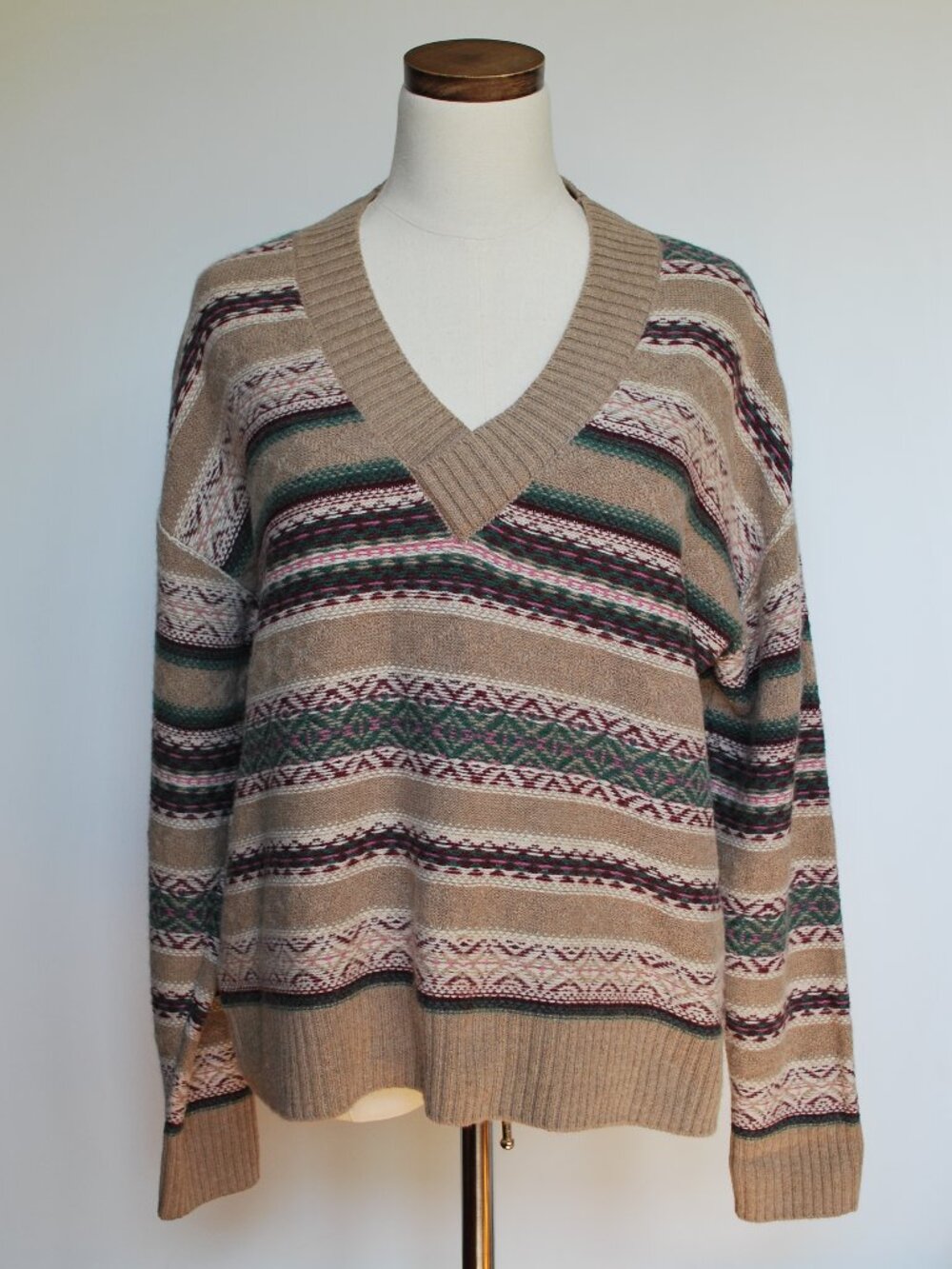 Faherty Highland Fair Isle Merino-Cotton Sweater | Neutral Evergreen | Medium